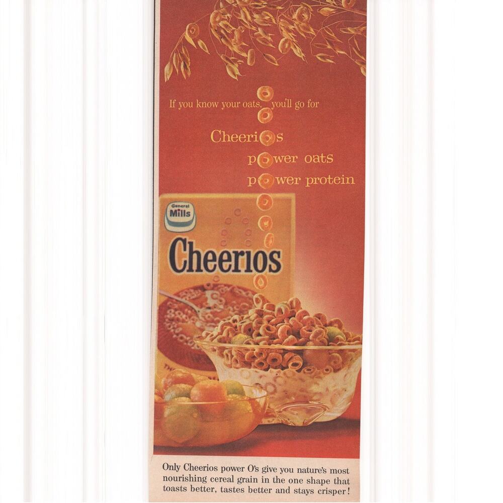 General MIlls Cheerios Cereal Advertisement 1960s Vintage Breakfast Food Grain